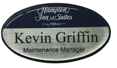 COMBI CLIP & PIN Custom Engraved Name Badge Hotel B&B Cafe Store Lodge Catering 